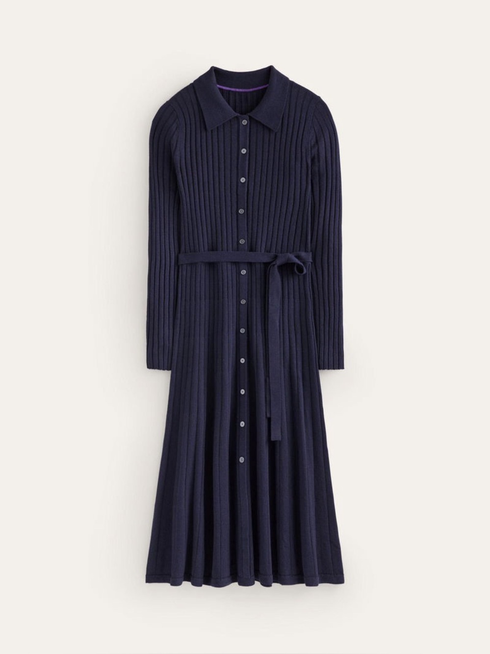 Boden Rachel Ribbed Long Sleeve Navy Button-Front Knit Dress Shirtdress - Picture 2 of 14